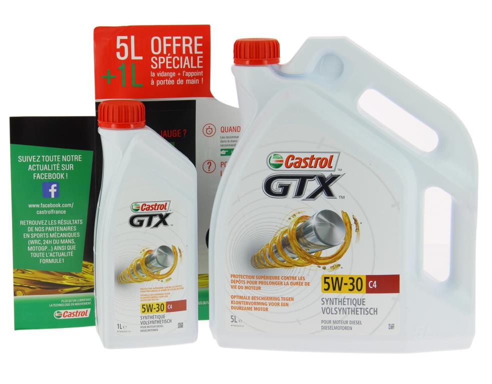 Huile moteur CASTROL CASTROL GTX 5W-30 C4 5L+1L - ref. 15F650